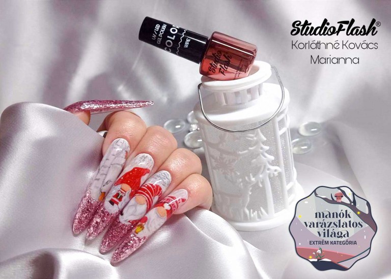 Akril géllel építve, aqwarell festékkel festve