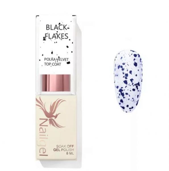 Nailgel - Polka Matt Top - Black Flakes - Fényzselé 8 ml