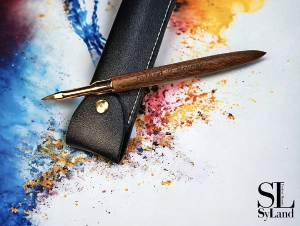 Ecset - porcelános profi #2, fekete műbőr tokkal - Syland