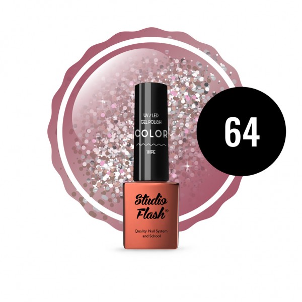 UV/LED Géllakk Color 64 - Rózsaarany Glitter - 5 ml - StudioFlash