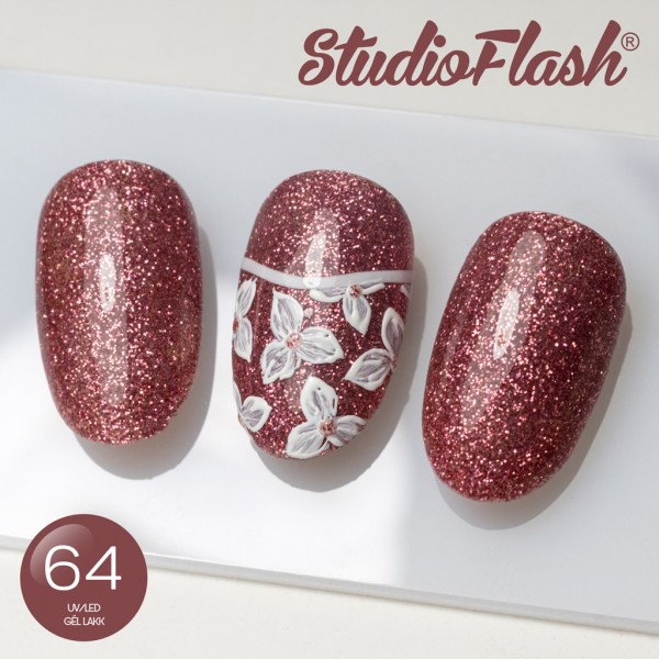 UV/LED Géllakk Color 64 - Rózsaarany Glitter - 5 ml - StudioFlash