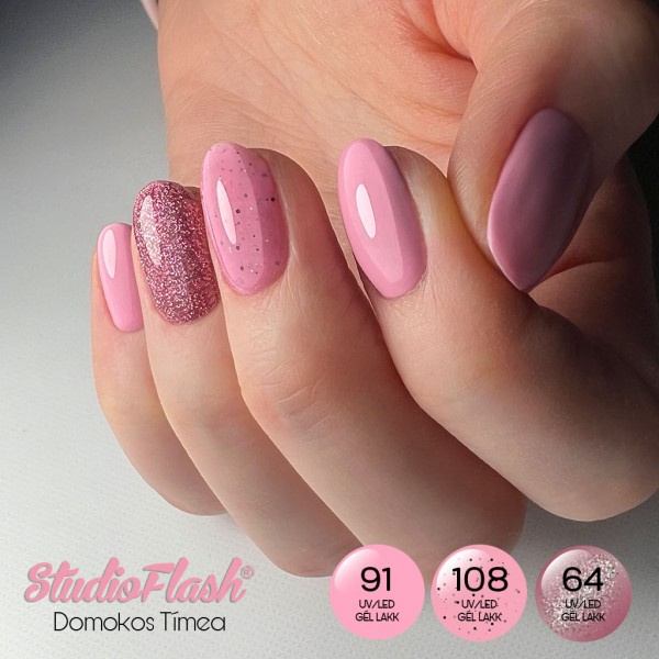 UV/LED Géllakk Color 64 - Rózsaarany Glitter - 5 ml - StudioFlash